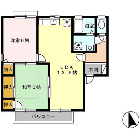 ヴェルドミール B棟(2LDK/2階)の間取り写真
