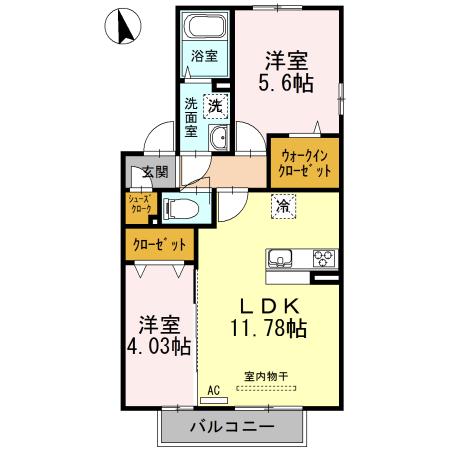 ブルーム B棟(2LDK/2階)の間取り写真