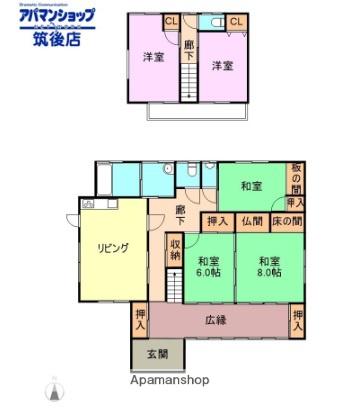 福岡県八女市 2階建 築29年(5LDK)の間取り写真