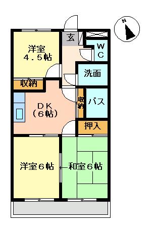 ファミリーレジデンス (3DK/2階)の間取り写真