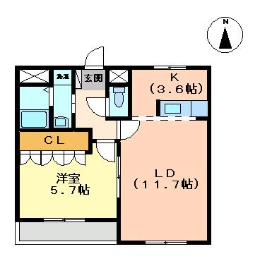 メゾンドショコラ(1LDK/1階)の間取り写真
