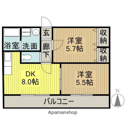 アンビシャス(2DK/2階)の間取り写真