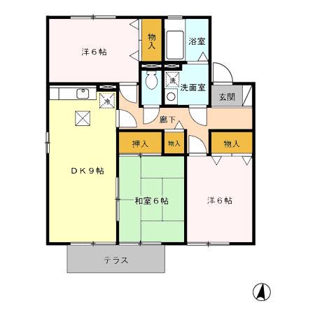 アベニール21 C棟(3DK/1階)の間取り写真