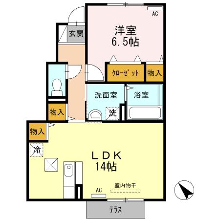 ヴァンクール幡保(1LDK/1階)の間取り写真