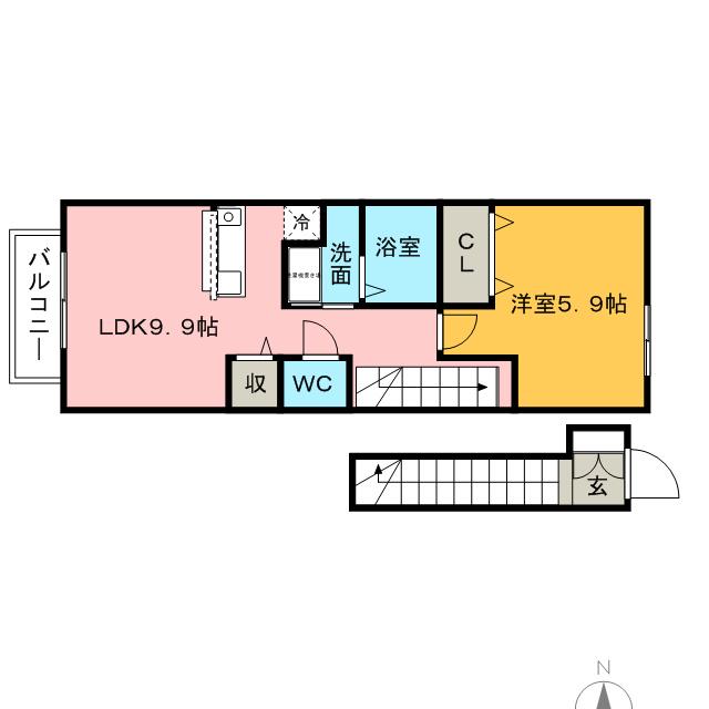 ボンヌ・シャンス二番館(1LDK/2階)の間取り写真