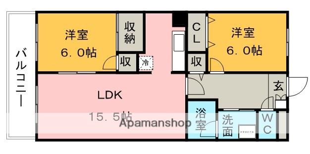 ロックベアヒルズⅢ(2LDK/2階)の間取り写真