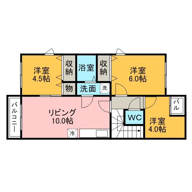 グランデール(2LDK/2階)の間取り写真