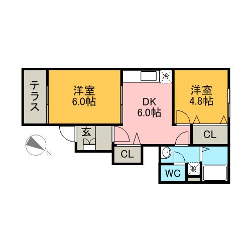 ウランタン壱番館(2DK/1階)の間取り写真