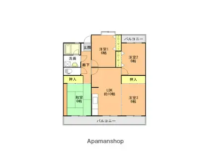 ベルデュール油山(4LDK/3階)の間取り写真