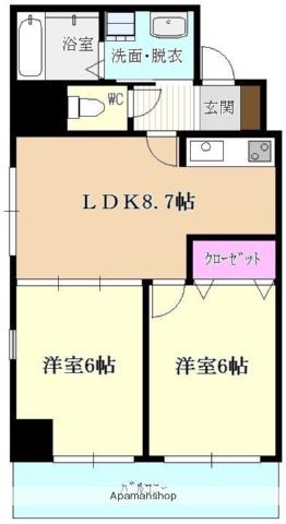 THE GLADE RESIDENCE ウエスト(2DK/10階)の間取り写真