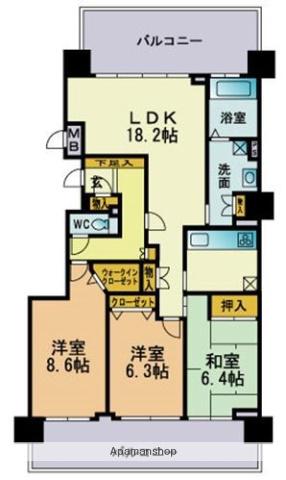 リベーラガーデンオーシャンウイング(3LDK/11階)の間取り写真
