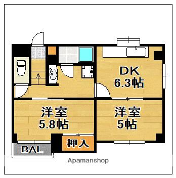 アンフィニ福重(2DK/2階)の間取り写真