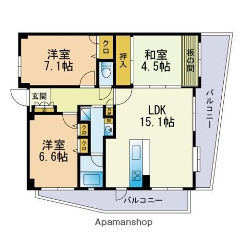 ファミール西新グランビオス(3LDK/2階)の間取り写真