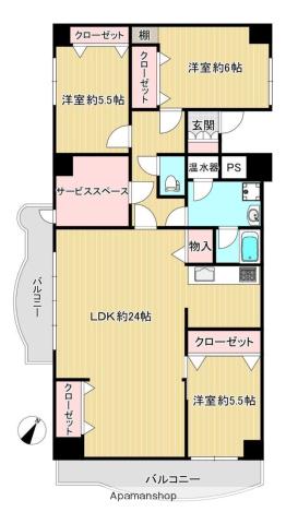 今泉コーポラス(3SLDK/5階)の間取り写真