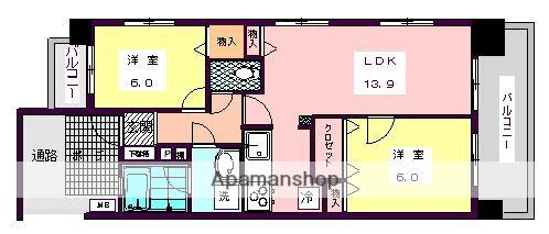 アヴァンセーヌ西新(2LDK/4階)の間取り写真