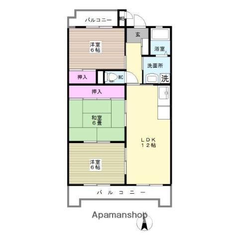 第2サンハイツ石橋(3LDK/3階)の間取り写真