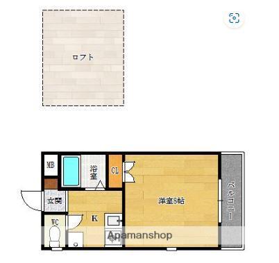 Kコーポ大原(ワンルーム/2階)の間取り写真