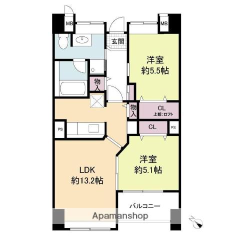 レジディア天神南(2LDK/12階)の間取り写真