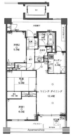 アソシア原セントラルスクエア(3LDK/5階)の間取り写真