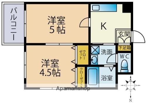 オブリセブン(2K/6階)の間取り写真