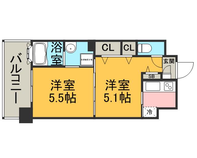 エンクレスト薬院LUCE(2K/10階)の間取り写真