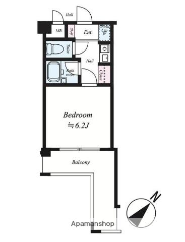 ピュアドームグラース天神(1K/6階)の間取り写真