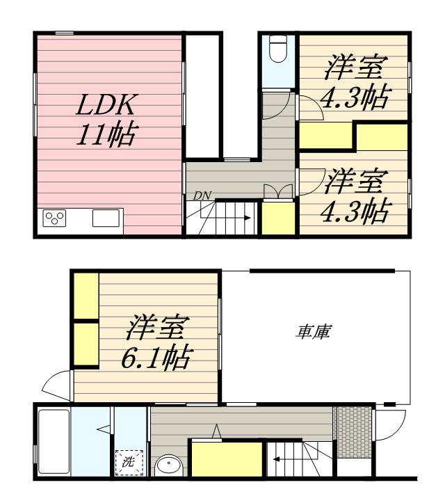 福岡市七隈線 野芥駅 徒歩9分 2階建 築10年(3LDK)の間取り写真