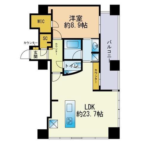 ロイヤルパークス大名(1LDK/22階)の間取り写真