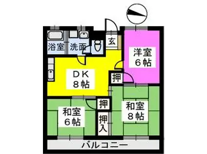 コーポのなか(3DK/2階)の間取り写真