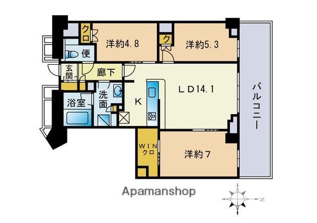 ザ・パークハウス福岡タワーズイースト(3LDK/15階)の間取り写真