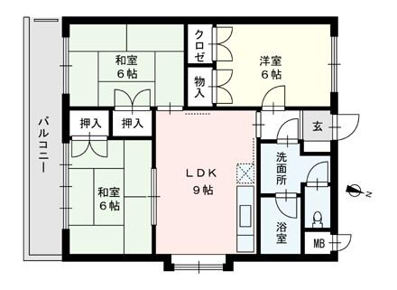 スカイ横浜Ⅱ(3DK/2階)の間取り写真