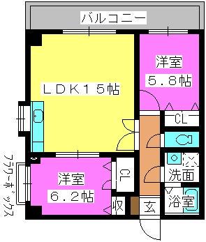 ジェネシス竹下(2LDK/3階)の間取り写真