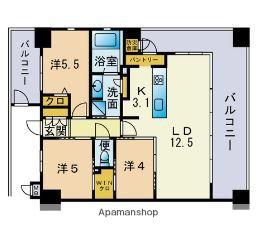 アメイズブレステージ別府(3LDK/6階)の間取り写真