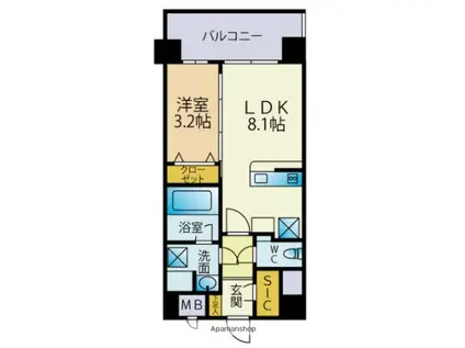フォーレスト別府(1LDK/7階)の間取り写真