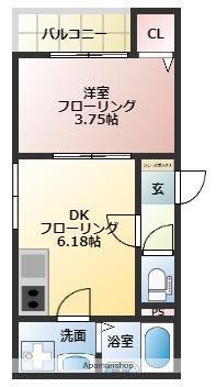 G-PLACE大濠Ⅰ・Ⅱ(1DK/2階)の間取り写真