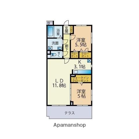 レイクサイドヒルズ(2LDK/2階)の間取り写真