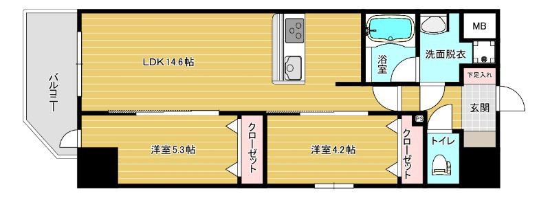 リファレンスリバービュー室見(2LDK/9階)の間取り写真