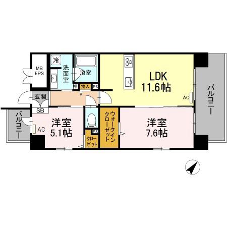 プランドール赤坂(2LDK/6階)の間取り写真