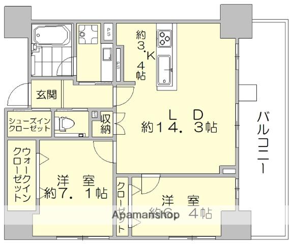 ゼクシオン博多(2LDK/5階)の間取り写真