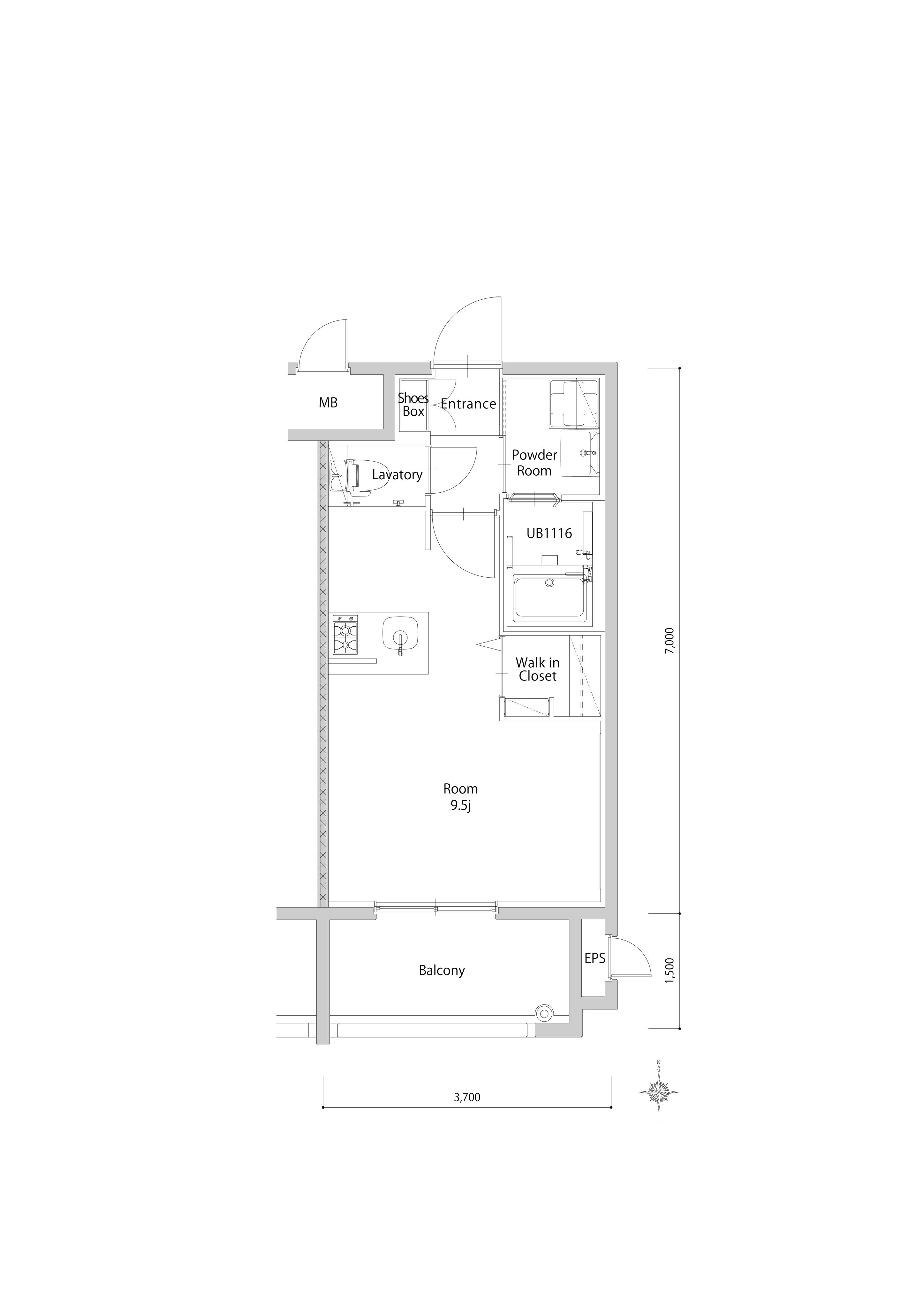 エンクレスト博多PARKSIDE(ワンルーム/9階)の間取り写真