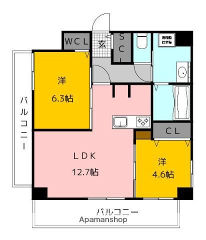 MODERN ASPIRATION 博多 CREST(2LDK/4階)の間取り写真