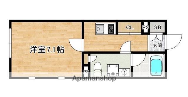 ライフ・モア原B棟(1K/2階)の間取り写真