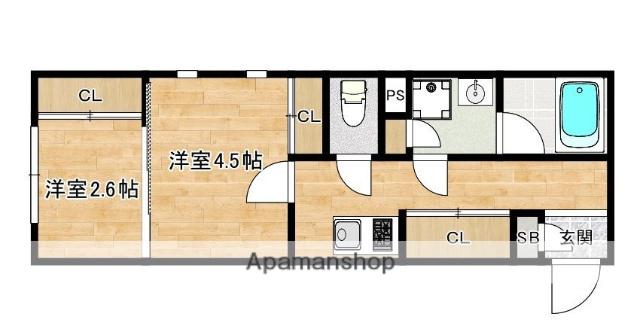 ライフ・モア原B棟(1K/1階)の間取り写真