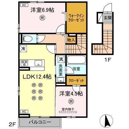 D-ROOM片江2丁目(2LDK/2階)の間取り写真