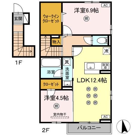 D-ROOM片江2丁目(2LDK/2階)の間取り写真