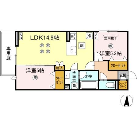 DーROOM今宿駅前1丁目(2LDK/1階)の間取り写真