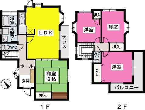 福岡市七隈線 茶山駅 徒歩4分 2階建 築35年(4LDK)の間取り写真