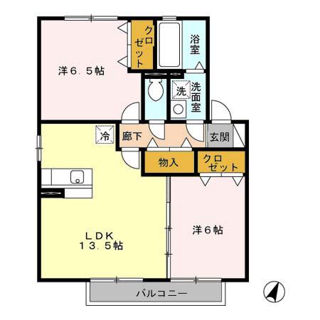 ステラ富士見B棟(2LDK/2階)の間取り写真