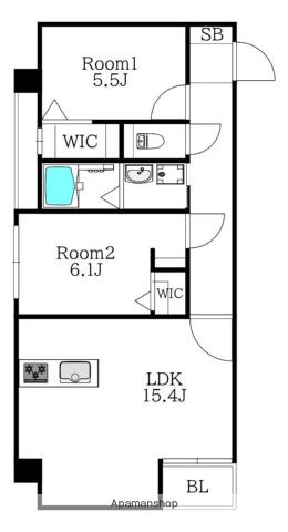 MODERN ASPIRATION 西新クアルト(2LDK/2階)の間取り写真