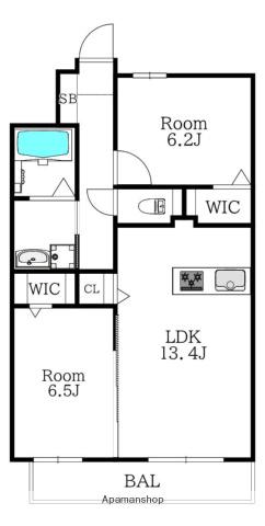 MODERN ASPIRATION 西新クアルト(2LDK/2階)の間取り写真